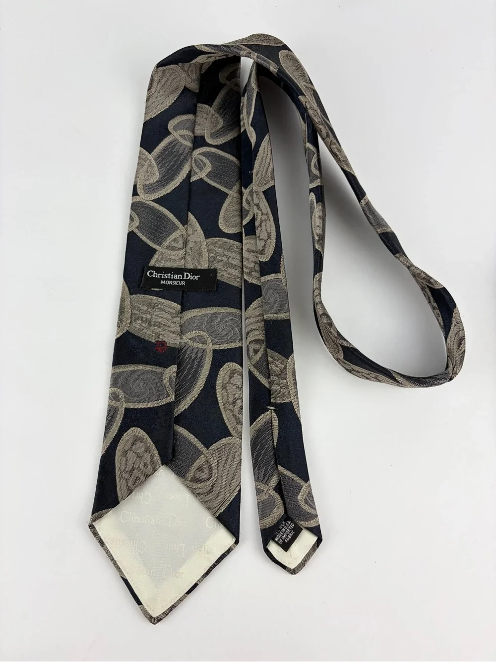 Christian Dior Monsieur Tie Oval Abstract Design Silk Necktie